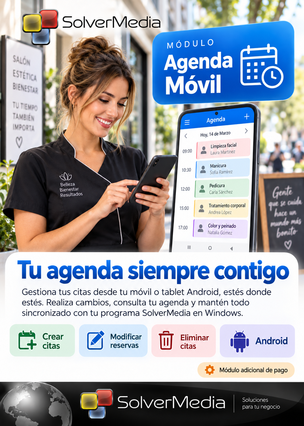 Agenda Móvil SolverMedia para negocios de bienestar