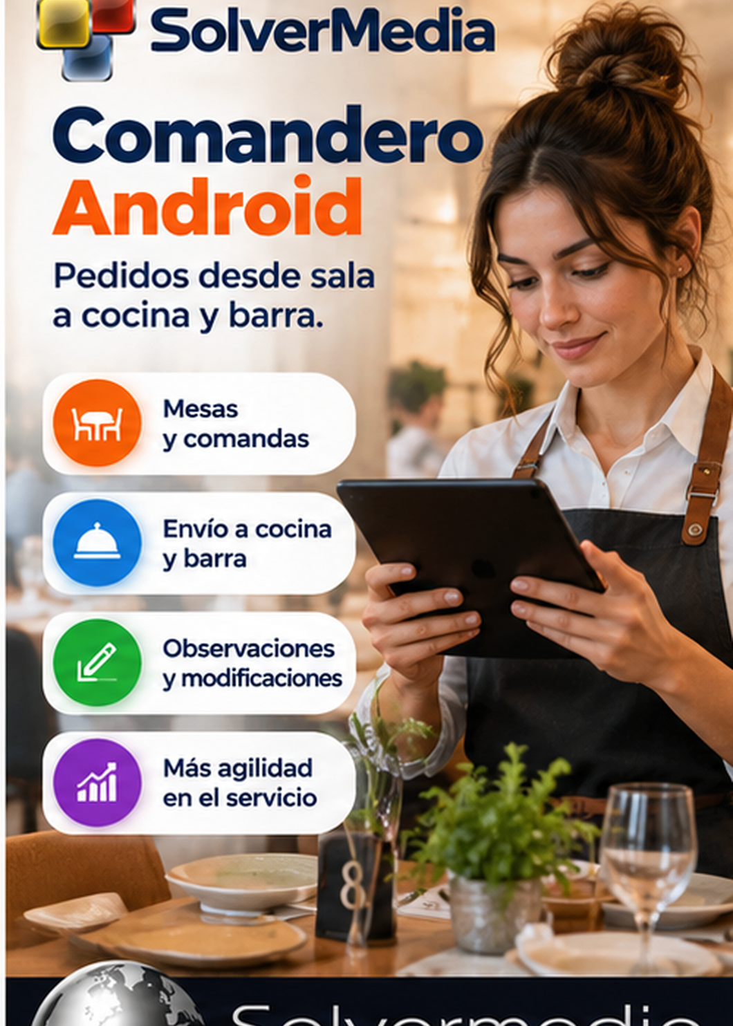 Comandero Android SolverMedia para tomar pedidos desde sala